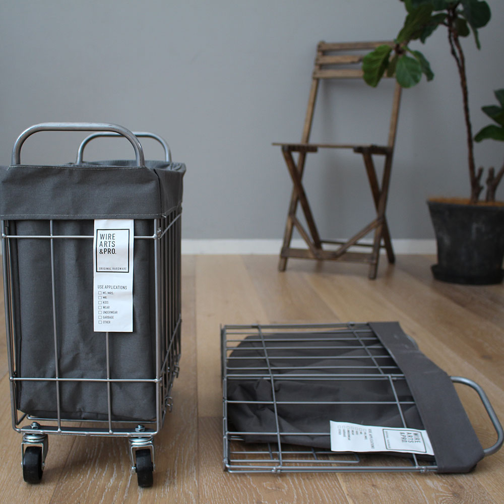 WIRE ARTS ＆ PRO.FOLDING laundry SQUARE BASKET WITH CASTER_28L