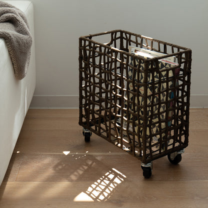 FOLDING ROUGH KNIT LAUNDRY BASKET with CASTER 28L/SLIM