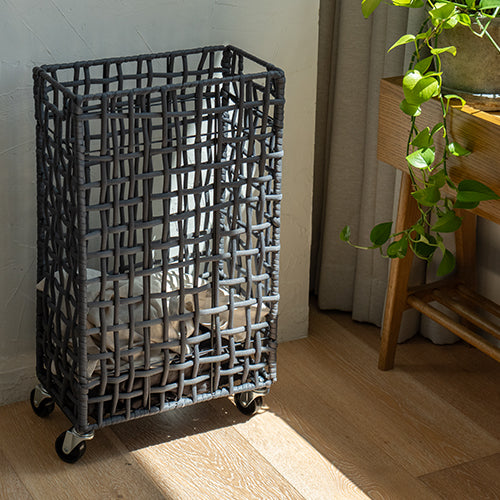 FOLDING ROUGH KNIT LAUNDRY BASKET with CASTER 40L/SLIM