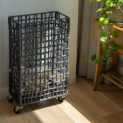 FOLDING ROUGH KNIT LAUNDRY BASKET with CASTER 40L/SLIM