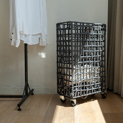 FOLDING ROUGH KNIT LAUNDRY BASKET with CASTER 40L/SLIM